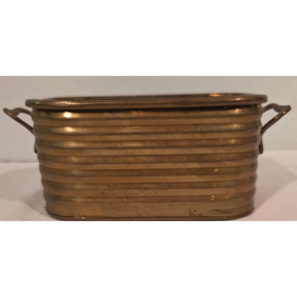 Vintage Brass Planter Oval Ribbed Metal Cachepot Made in India